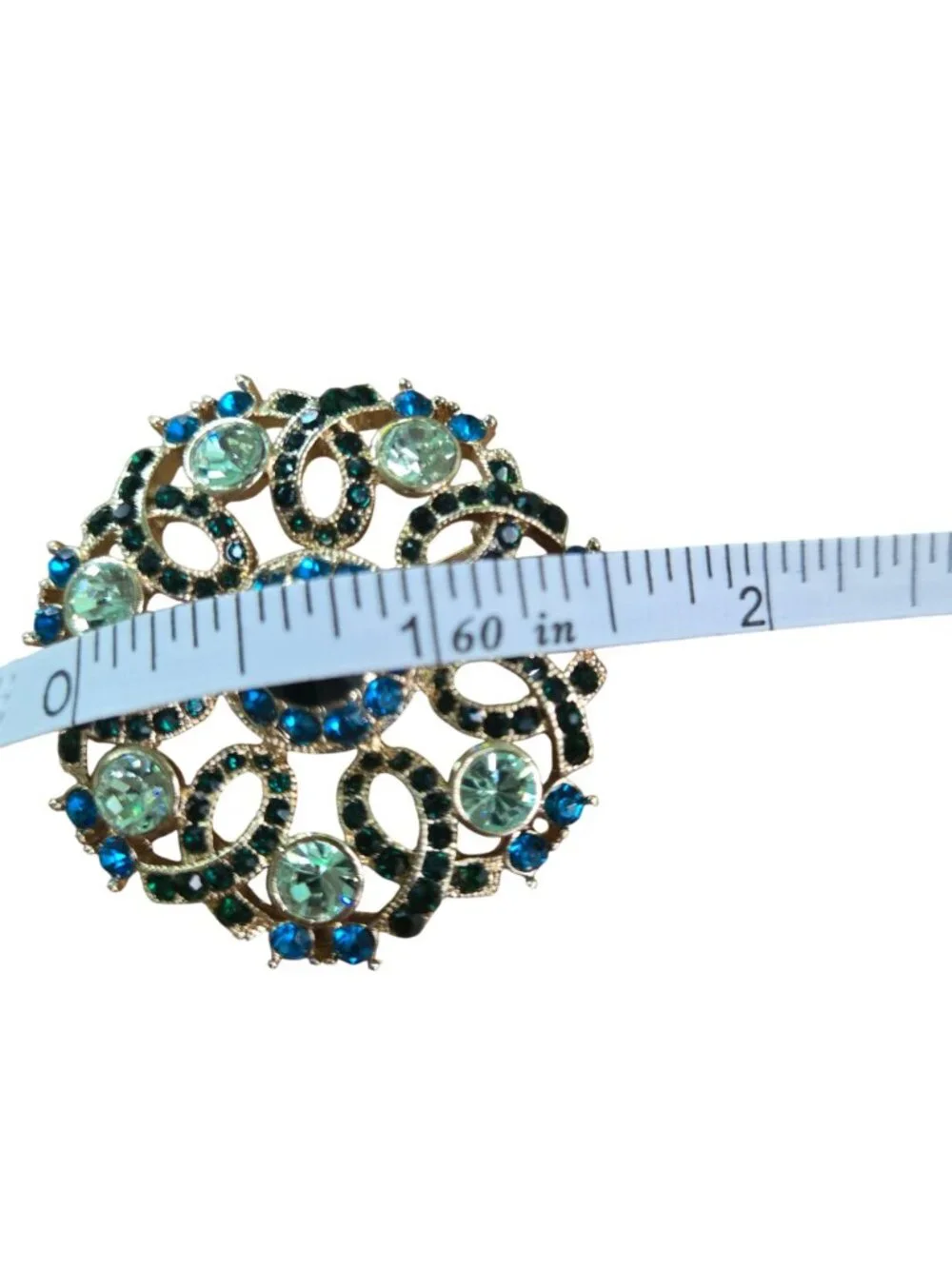 Mid Century Vintage Round Jewel Tone Stone Brooch Stunning Costume Jewelry 1.5